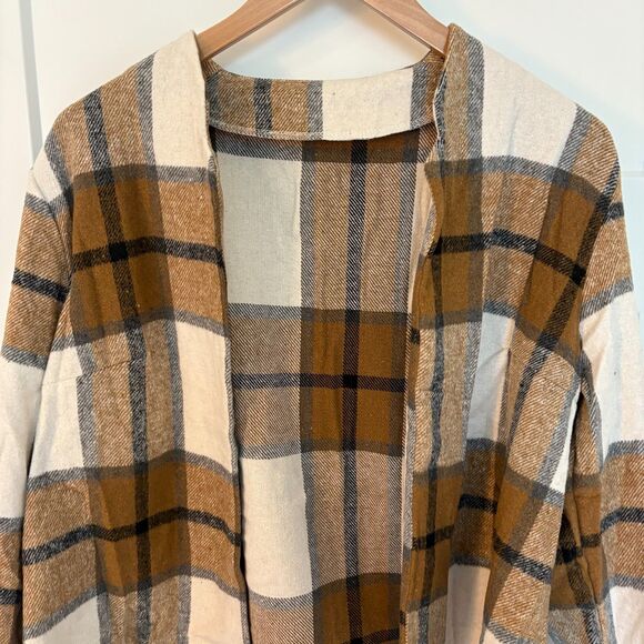 Women’s Plaid Khaki Crop Shacket Notch Collar Jacket Size XL New - Picture 4 of 10